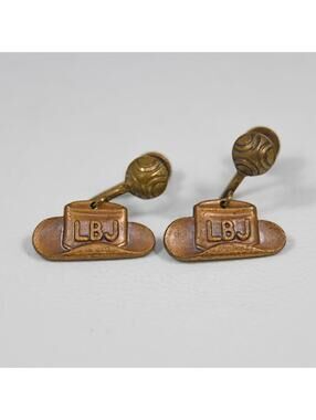 VTG President Lyndon B. Johnson LBJ Stetson Cowboy Hat Brass Twist On Earrings